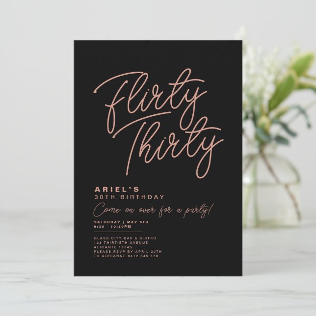 Simple Modern Flirty Thirty Birthday Invitation (Standing Front)