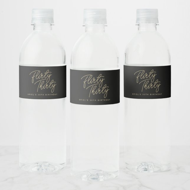 Simple Modern Flirty Thirty Personalized Birthday Water Bottle Label (Bottles)
