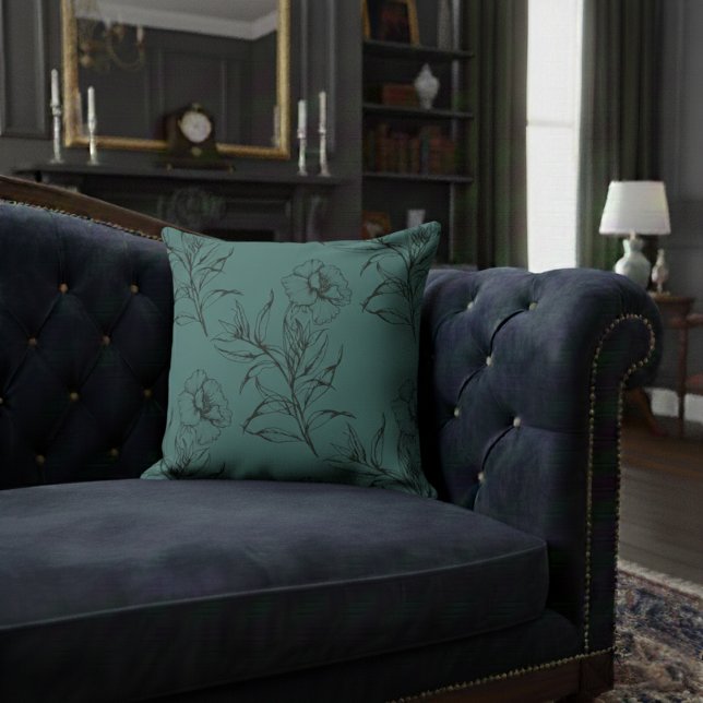 Simple Modern Floral Boho Pattern Dusty Teal Throw Pillow (Creator Uploaded)