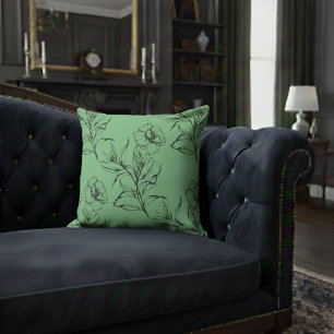 Simple Modern Floral Boho Pattern Light Green Throw Pillow
