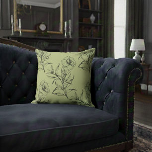 Simple Modern Floral Boho Pattern Light Yellow Throw Pillow