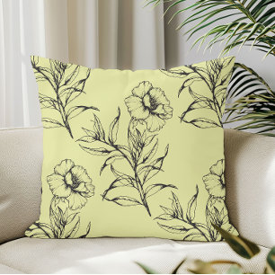 Simple Modern Floral Boho Pattern Light Yellow Throw Pillow