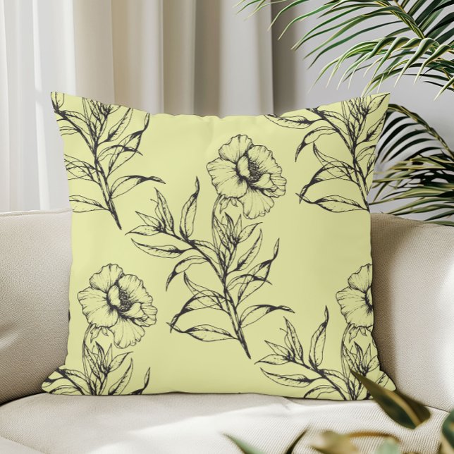 Simple Modern Floral Boho Pattern Light Yellow Throw Pillow (Creator Uploaded)
