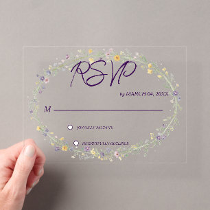 Simple Modern Floral Classic Wedding RSVP Acrylic Invitations