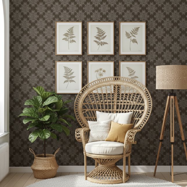 Simple Modern Floral Damask Pattern Dark Brown Wallpaper (Creator Uploaded)
