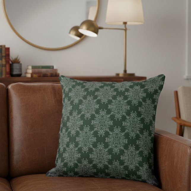 Simple Modern Floral Damask Pattern Dark Green Throw Pillow (Creator Uploaded)