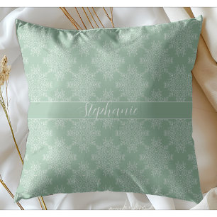 Simple Modern Floral Damask Pattern Light Sage Throw Pillow