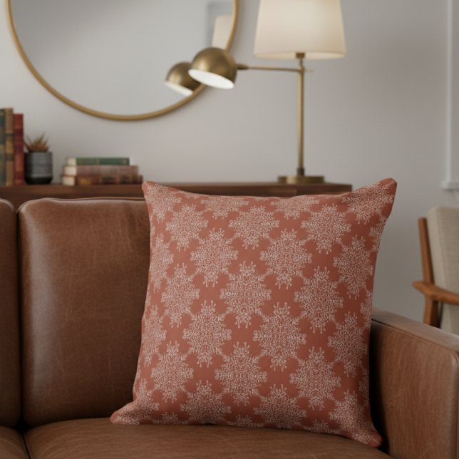 Simple Modern Floral Damask Pattern Terracotta Throw Pillow (Creator Uploaded)
