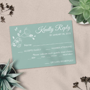 Simple modern floral elegant orchids meal choice RSVP card