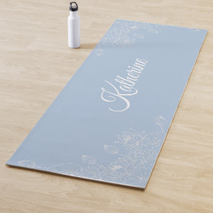  Simple Modern Floral Script Name Blue Aura Lotus  Yoga Mat