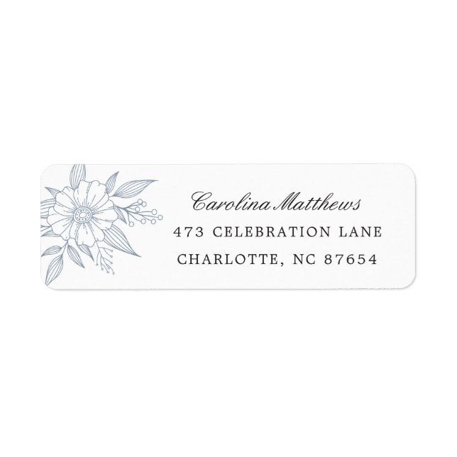 Simple Modern Floral Wedding Blue Return Address (Front)