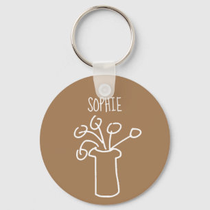 Simple modern flower white keychain
