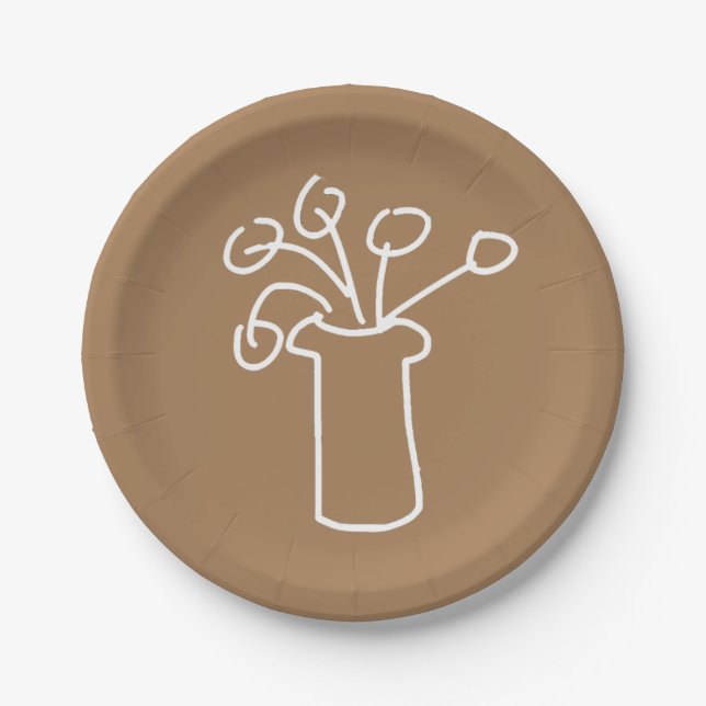 Simple modern flower white paper plate (Front)