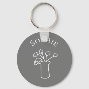 Simple modern flower white personal name keychain