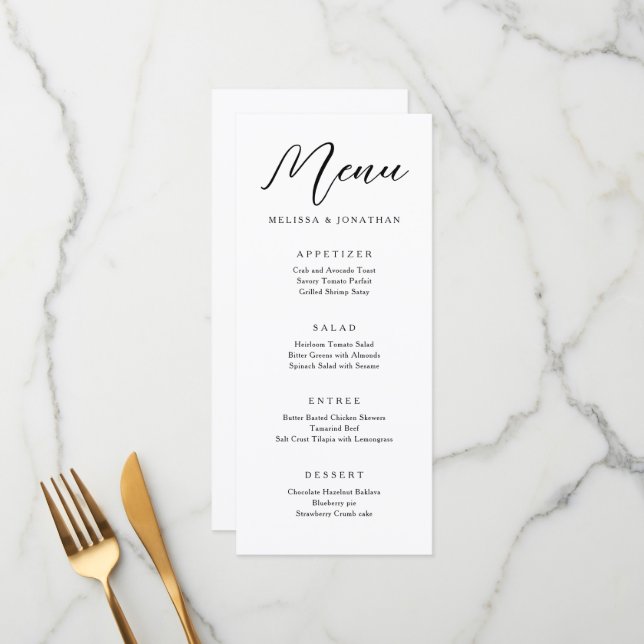 Simple Modern Flowing Calligraphy Script Wedding Menu (Front/Back In Situ)