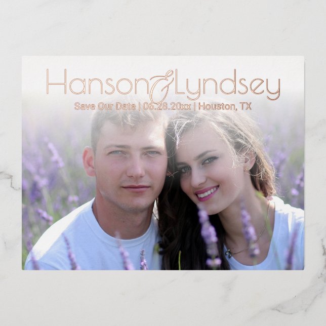 Simple Modern Foil Save the Date Photo Postcard (Front)