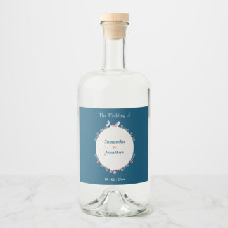 Simple Modern Folk Style Blue Wedding Liquor Bottle Label