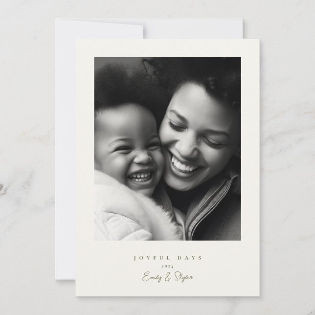 simple modern frame joyful green cream Christmas Holiday Card (Front)