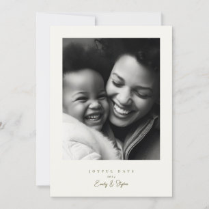 simple modern frame joyful green cream Christmas Holiday Card