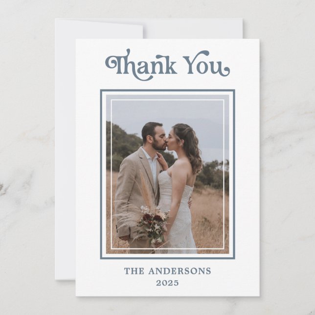 Simple Modern Framed Photo Wedding  Thank You Card (Front)