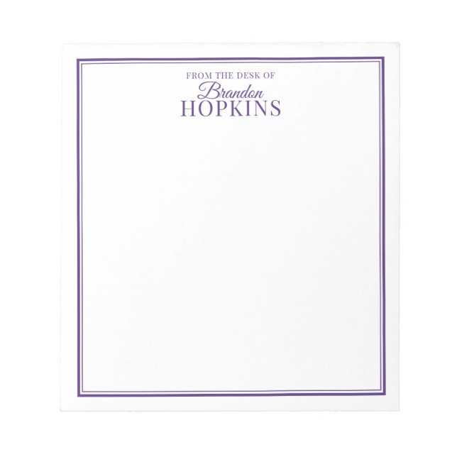 Simple Modern From the Desk of Script Purple Notepad (Front)