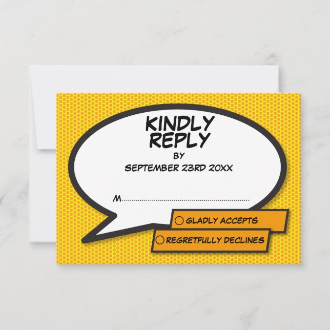 Simple Modern Fun Comic Book Speech Bubble RSVP Card (Front)