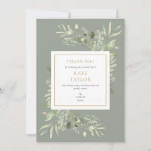 Simple Modern Funeral Memorial Greenery Thank You Card