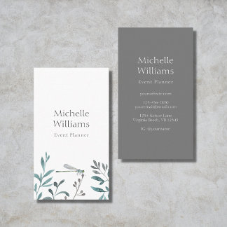 Simple Modern Garden Greenery Botanical Damselfly Business Card