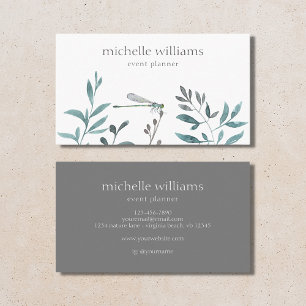 Simple Modern Garden Greenery Botanical Damselfly Business Card