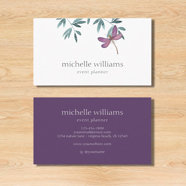 Simple Modern Garden Greenery Botanical Dragonfly Business Card (Creator Uploaded)