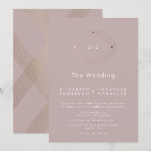 Simple Modern Geometric Gold Taupe Musk Wedding Invitation