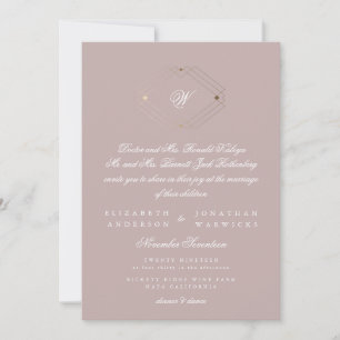 Simple Modern Geometric Gold Taupe Musk Wedding Invitation