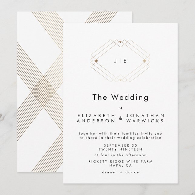 Simple Modern Geometric Gold Wedding Invitation (Front/Back)