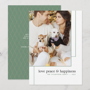 Simple Modern Geometric Line Green Photo Holiday Card