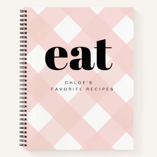 Simple Modern Gingham Blush Blank Recipe Book (Front)