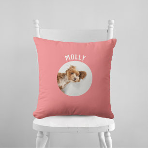 Simple Modern Girly Pet Photo Personalized Coral Throw Pillow
