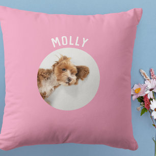 Simple Modern Girly Pet Photo Personalized Pink Throw Pillow