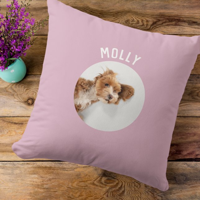 Simple Modern Girly Pet Photo Personalized Throw Pillow (Creator Uploaded)