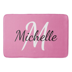 Simple Modern Girly Pink Monogram Initial + Name Bath Mat