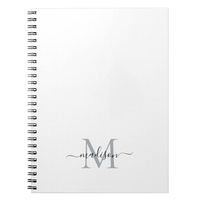 Simple Modern Girly Script Monogram Black Grey Notebook (Front)