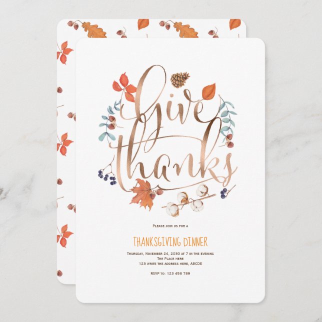 Simple Modern, Give thanks, Thanksgiving Party Invitation (Front/Back)
