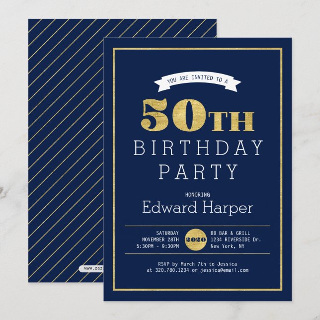 Simple Modern Gold 50e anniversaire Invitation de  (Devant / Derrière)