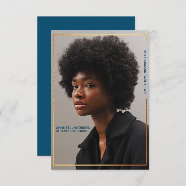 Simple Modern Gold Border Graduation Announcement (Front/Back)