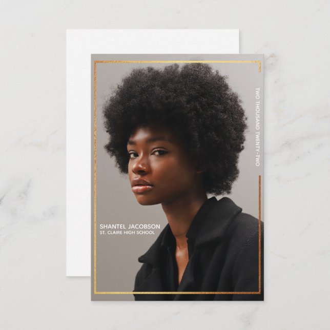Simple Modern Gold Border Graduation Announcement (Front/Back)