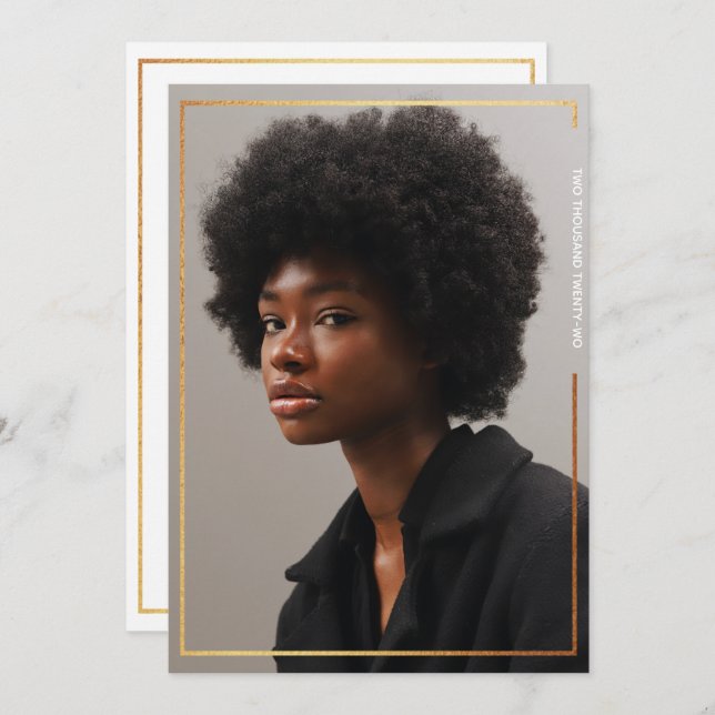 Simple Modern Gold Border Graduation Invitation (Front/Back)