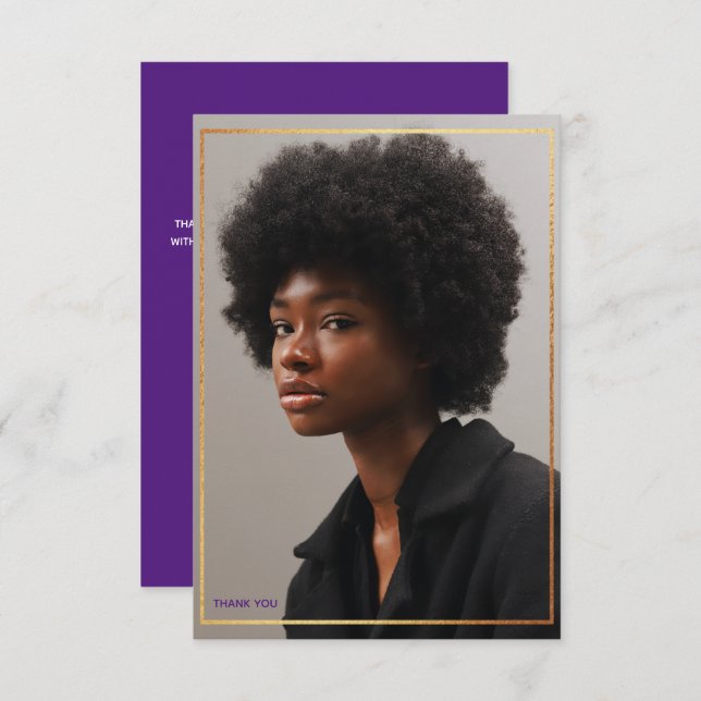 Simple Modern Gold Border Graduation Thank You Inv Invitation (Front/Back)