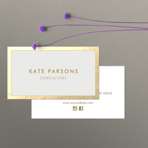 Simple Modern Gold Border  Grey Business Card