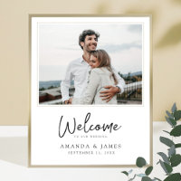 Simple Modern Gold Border Photo Wedding Welcome