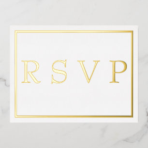 Simple Modern Gold Border Wedding RSVP Foil Invitation Postcard
