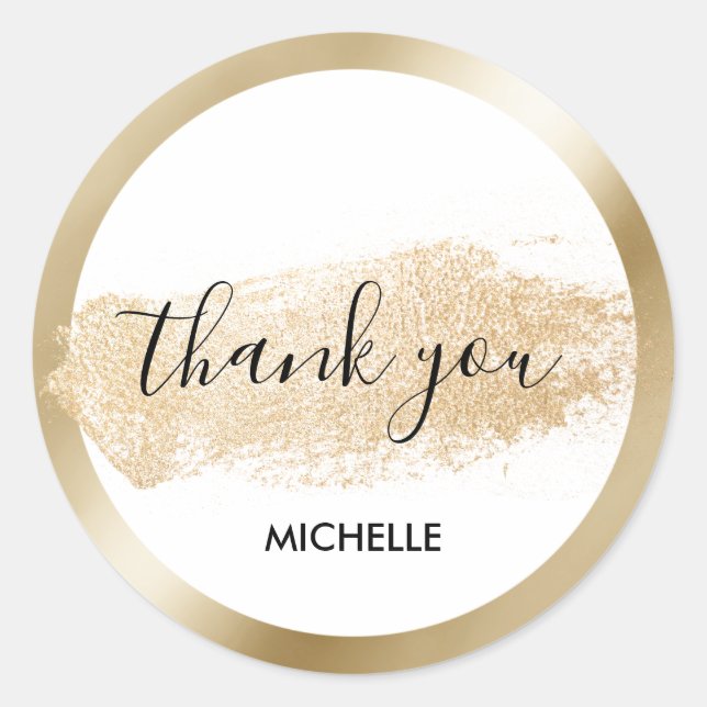 Simple modern gold brush stroke thank you classic round sticker (Front)